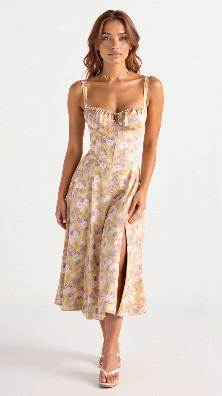 Valentina | Dames Midi-jurk met Korset en Vloeiende Rok