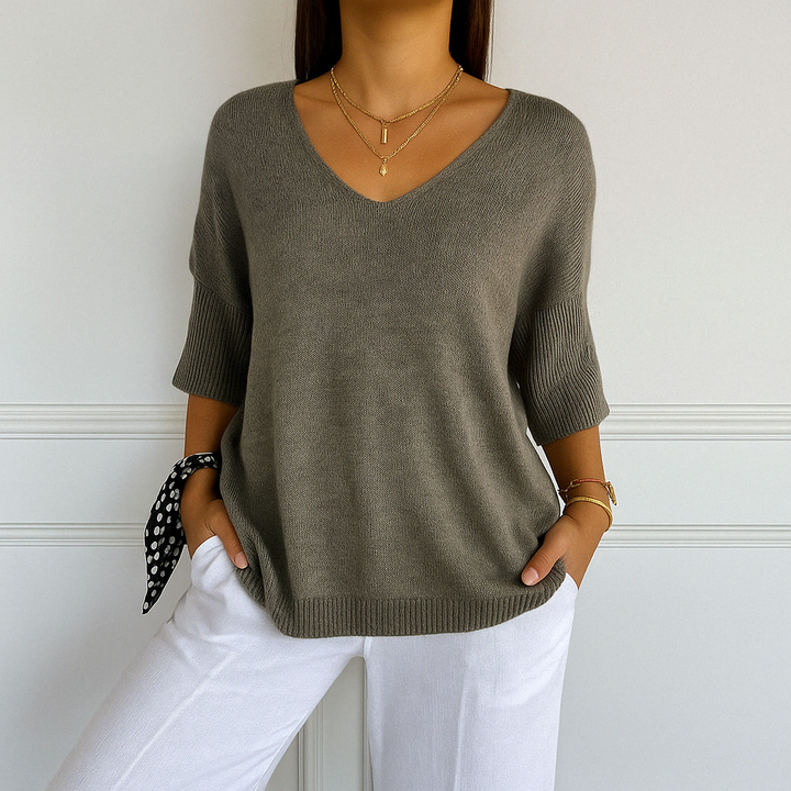 Esme | Women V Neck Short Sleeve Sweater