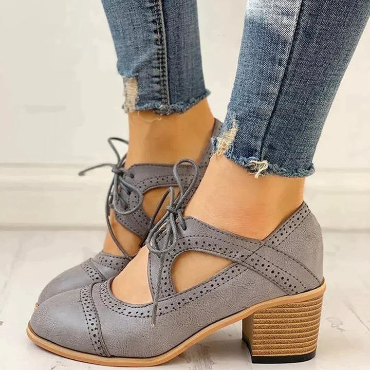 Anna | Dames Retro Schoenen met Veters en Blokhak