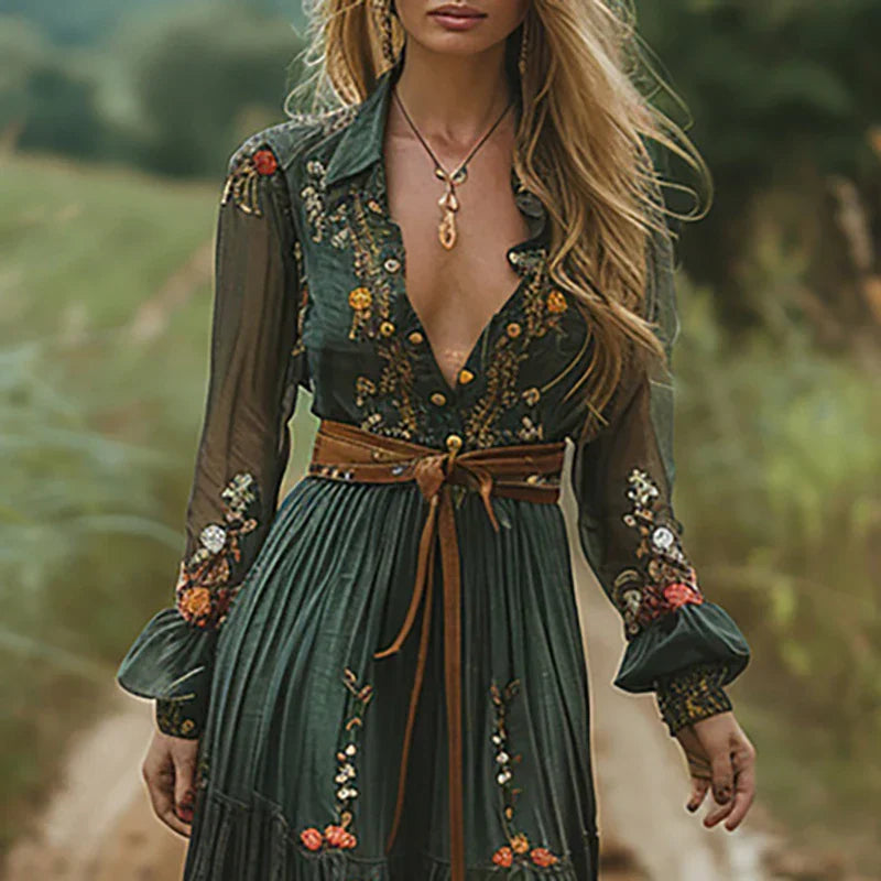 Beatrix | Dames Maxi Jurk Met Bloemenprint En Lange Mouwen