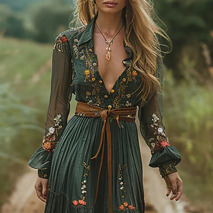 Beatrix | Dames Maxi Jurk Met Bloemenprint En Lange Mouwen