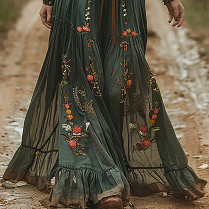 Beatrix | Dames Maxi Jurk Met Bloemenprint En Lange Mouwen