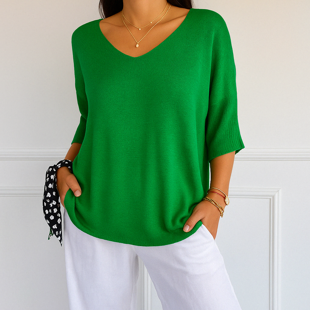 Esme | Women V Neck Short Sleeve Sweater