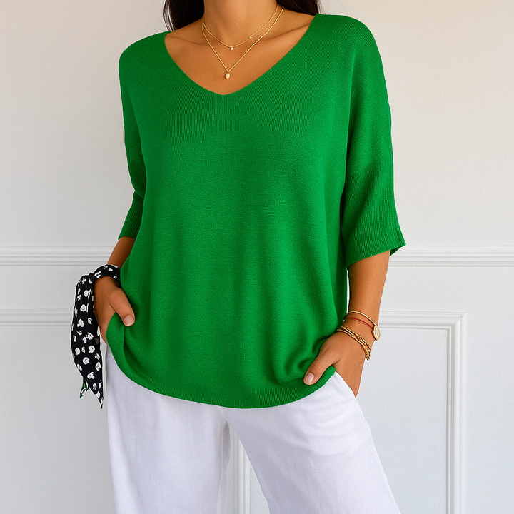 Esme | Women V Neck Short Sleeve Sweater