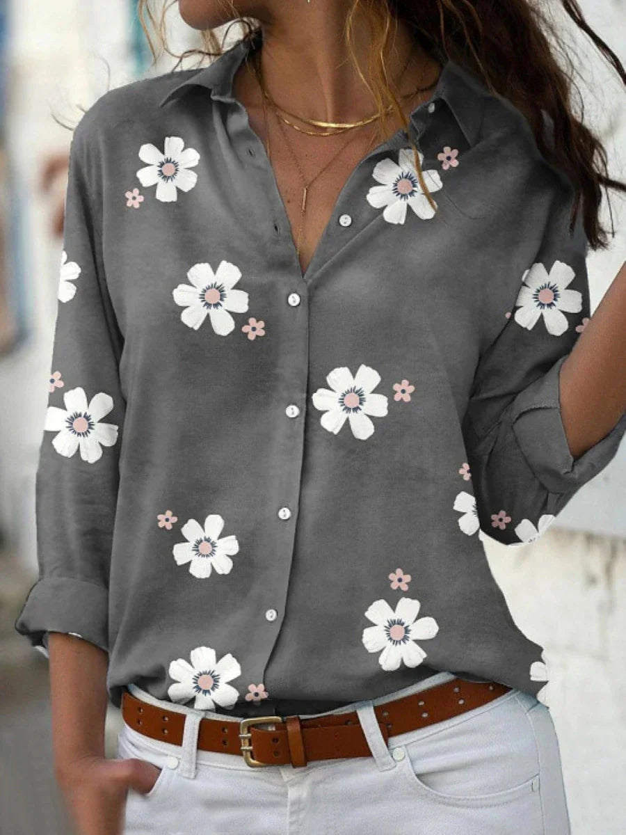 Callie | Dames Blouse Met Bloemenprint, Knoopsluiting En Lange Mouwen