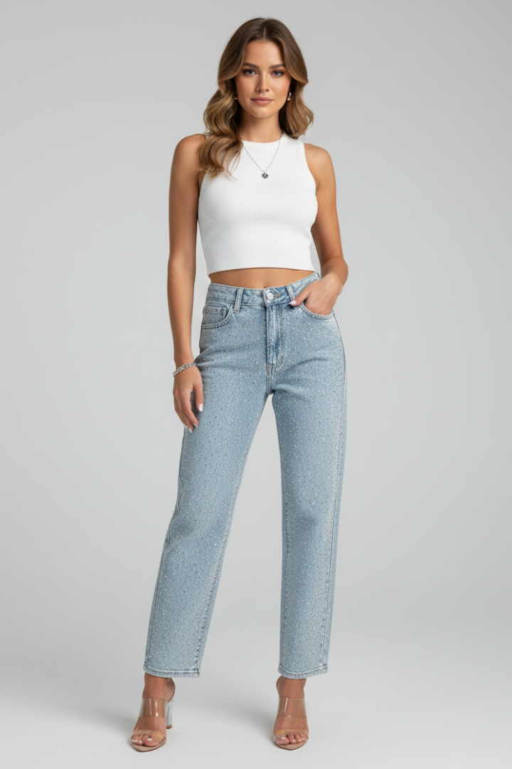 Madison | Dames Hoge Taille Glanzende Rechte Jeans
