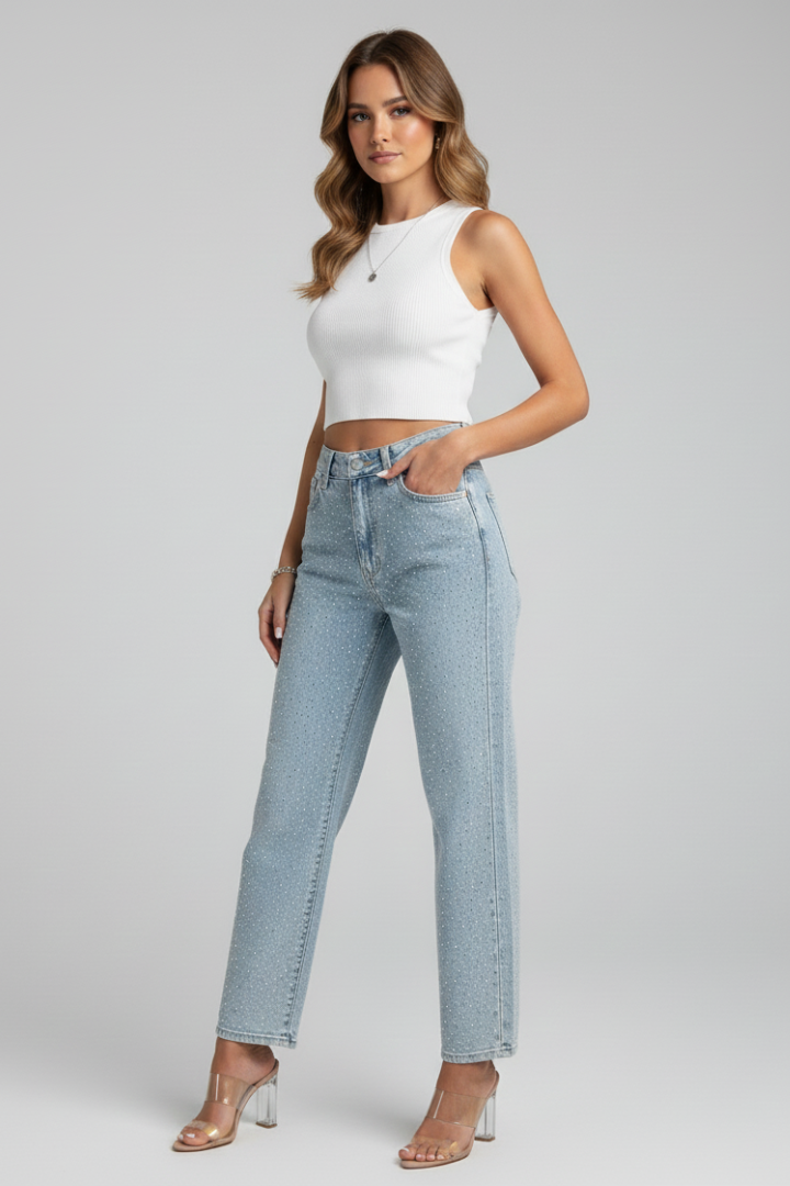 Madison | Dames Hoge Taille Glanzende Rechte Jeans