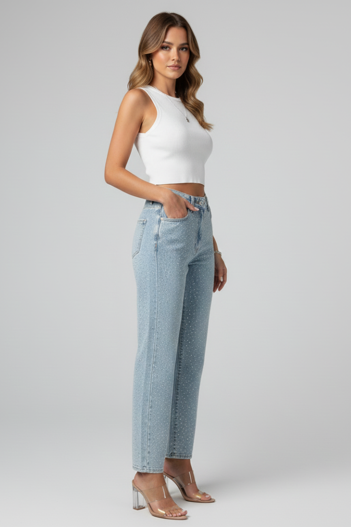 Madison | Dames Hoge Taille Glanzende Rechte Jeans