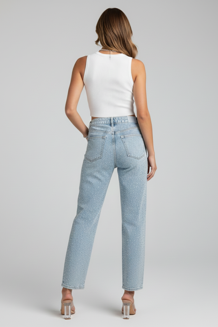 Madison | Dames Hoge Taille Glanzende Rechte Jeans