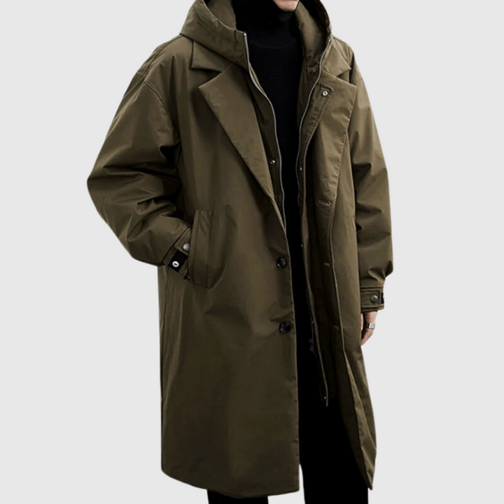 Emerson | Heren Oversized Hooded Lange Trenchcoat