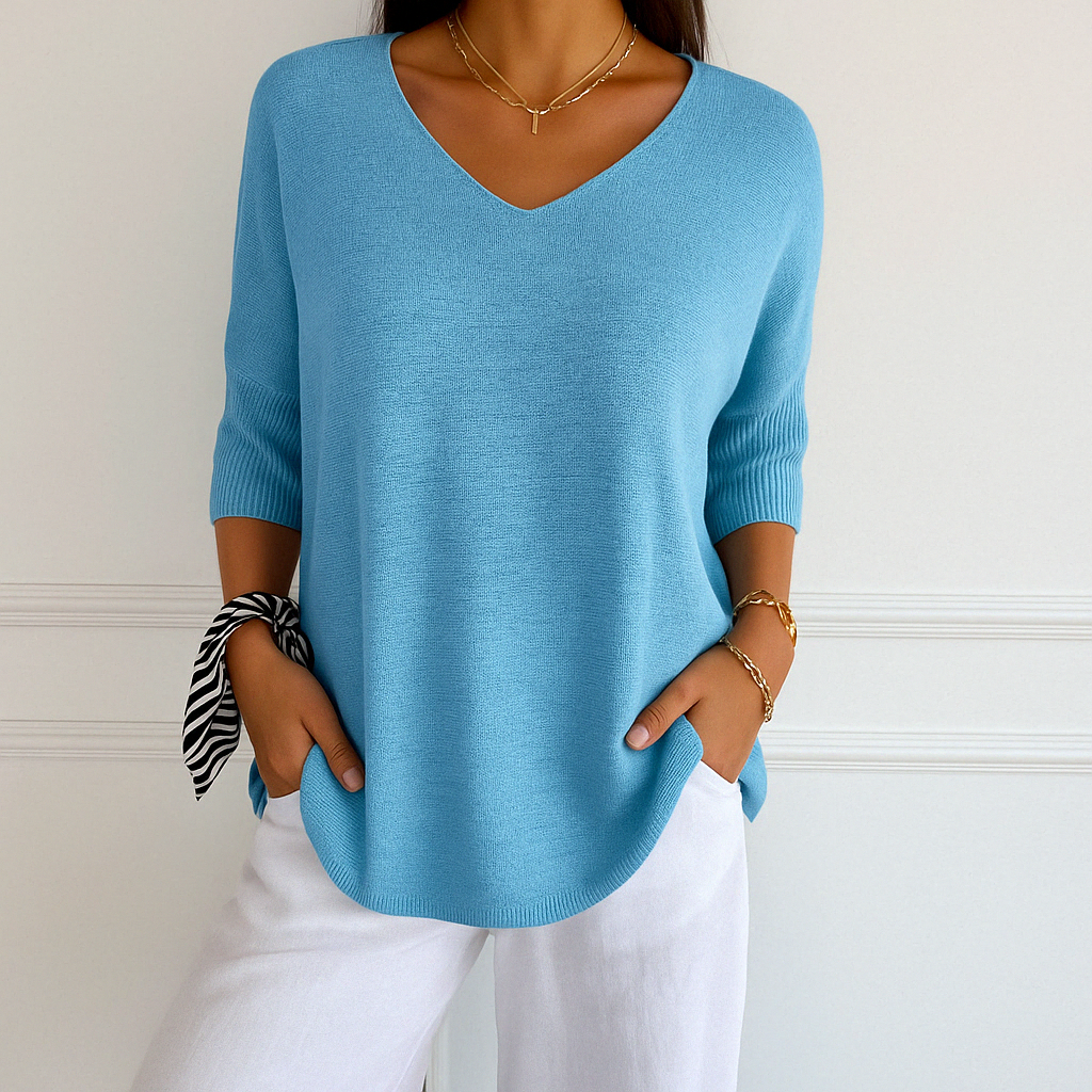 Esme | Women V Neck Short Sleeve Sweater