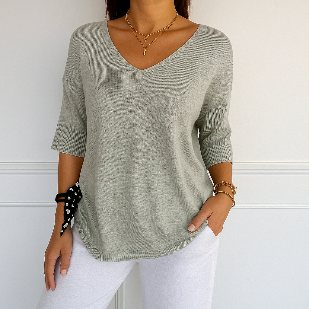 Esme | Women V Neck Short Sleeve Sweater