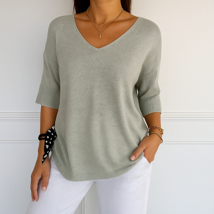 Esme | Women V Neck Short Sleeve Sweater