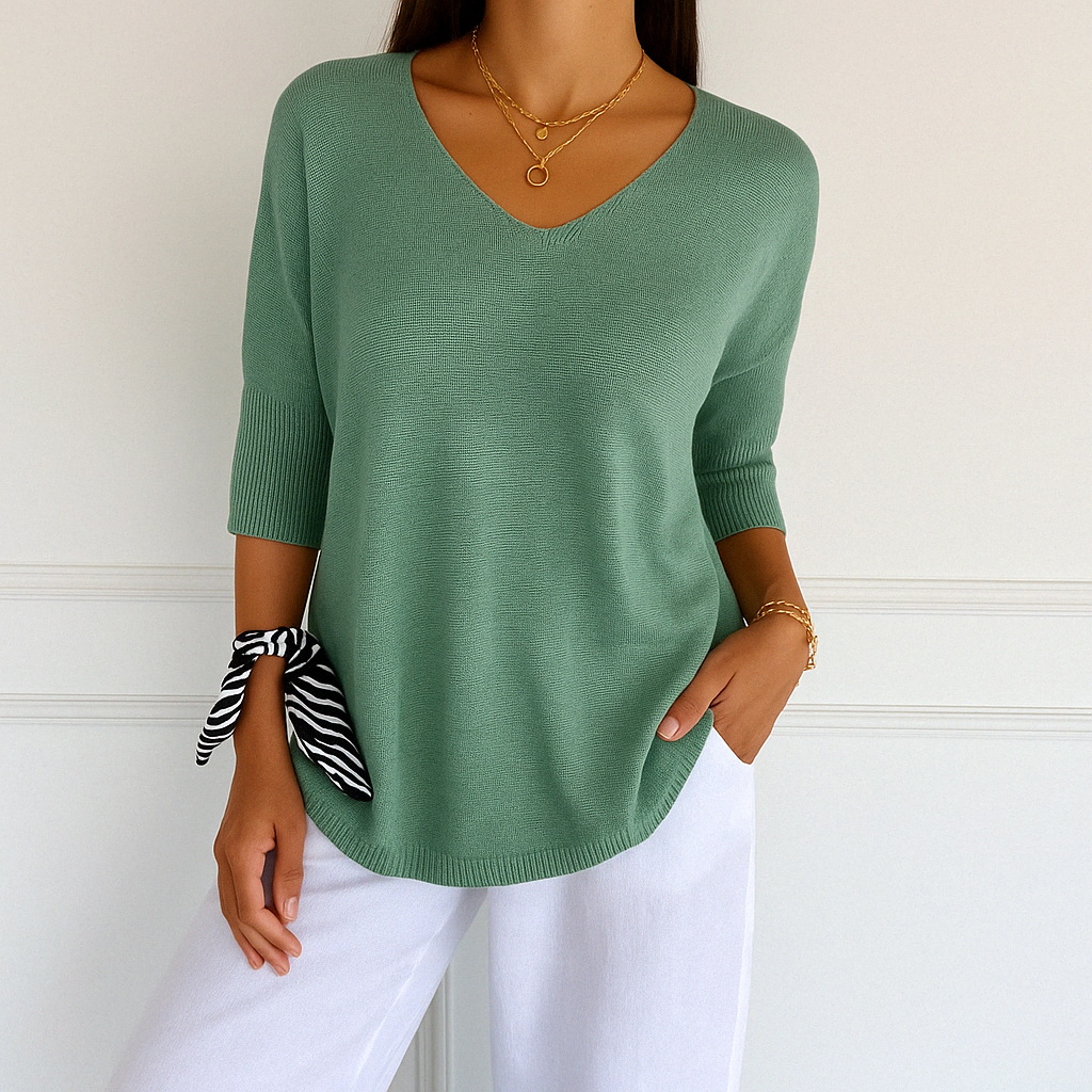 Esme | Women V Neck Short Sleeve Sweater