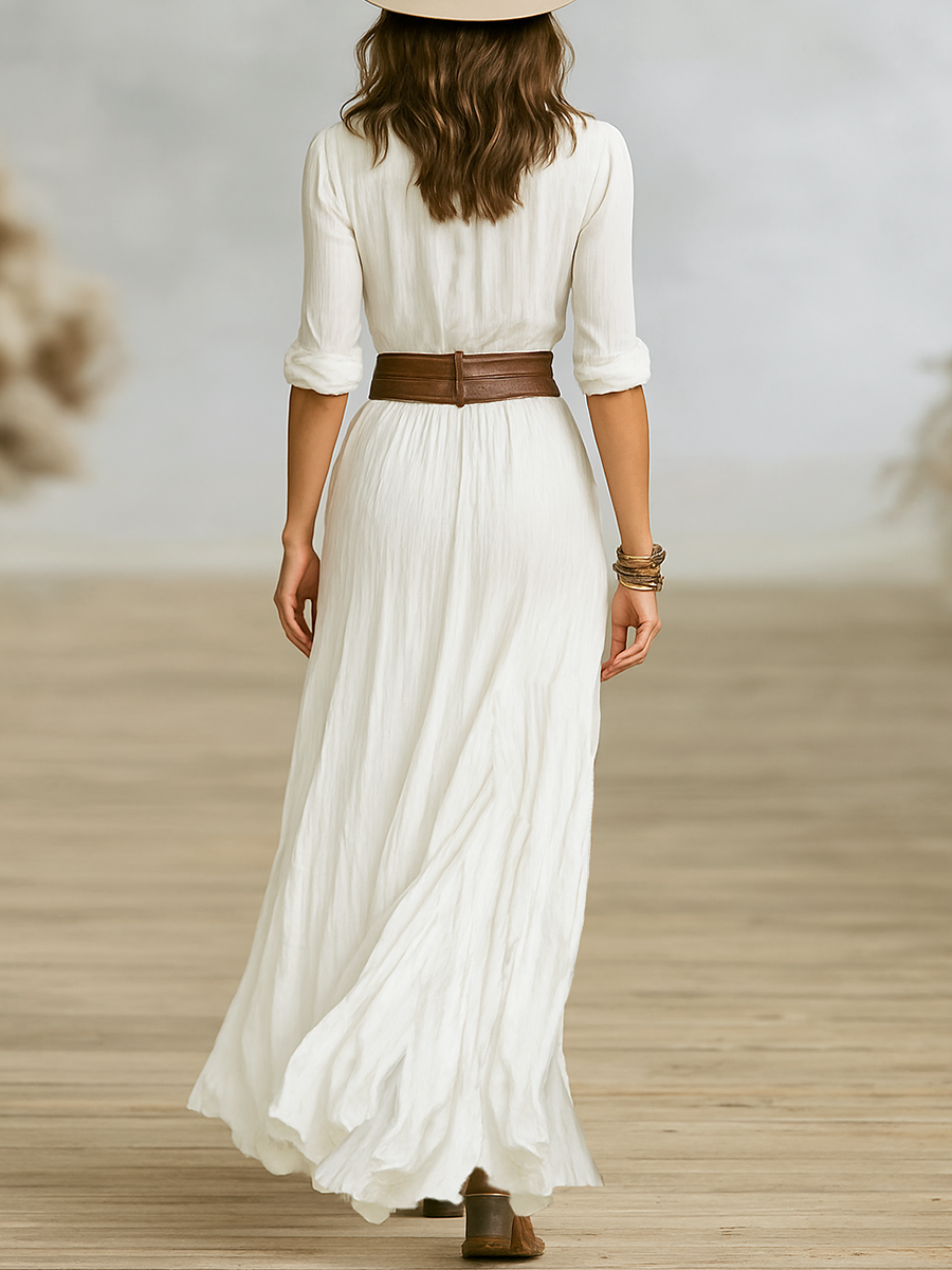 Gwen | Dames Bohemian Maxi Jurk Met Knoopsluiting Aan De Voorkant