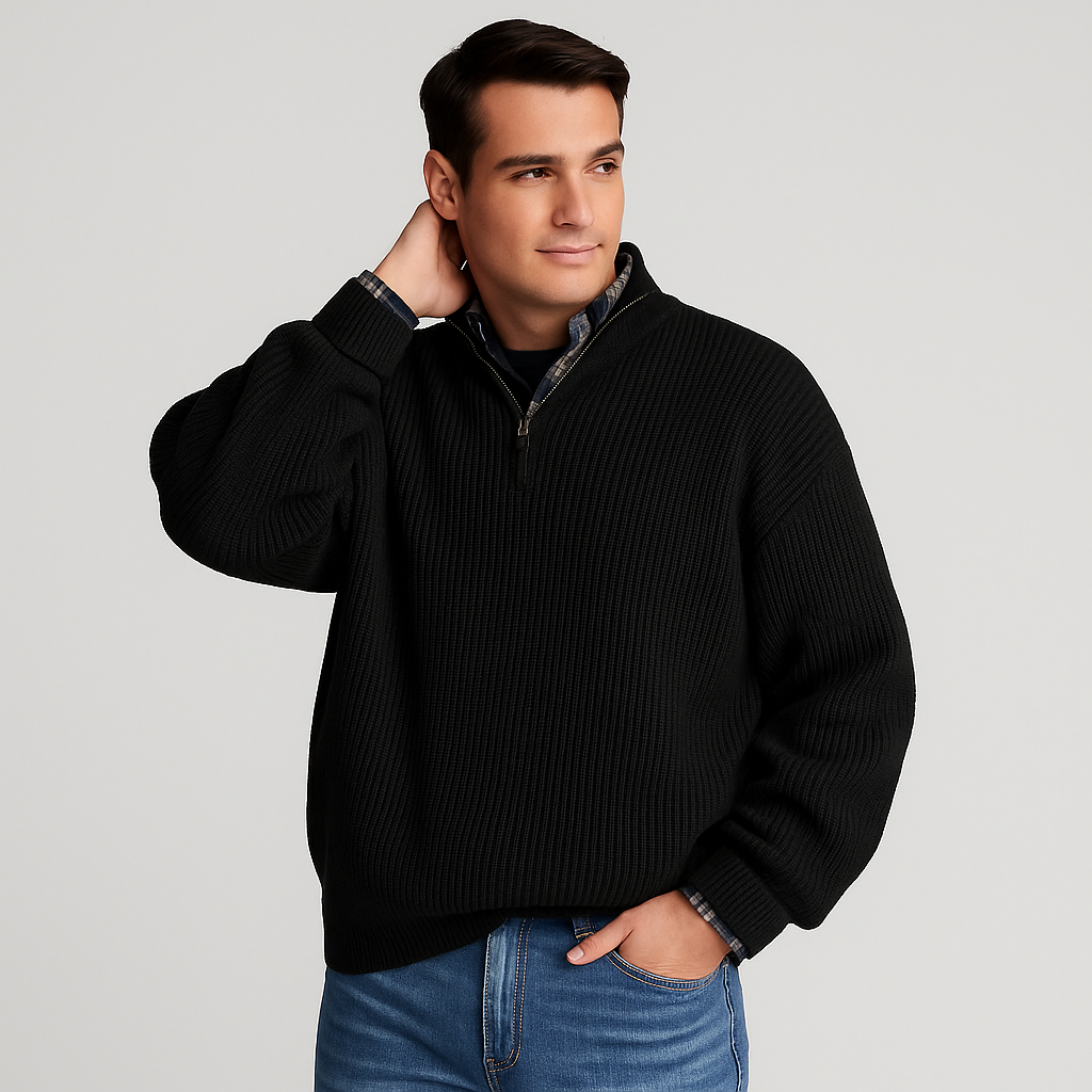 Dominic | Heren casual half-zip ribgebreide trui