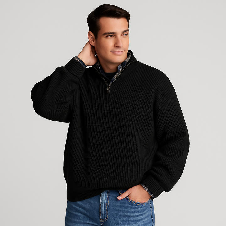 Dominic | Heren casual half-zip ribgebreide trui