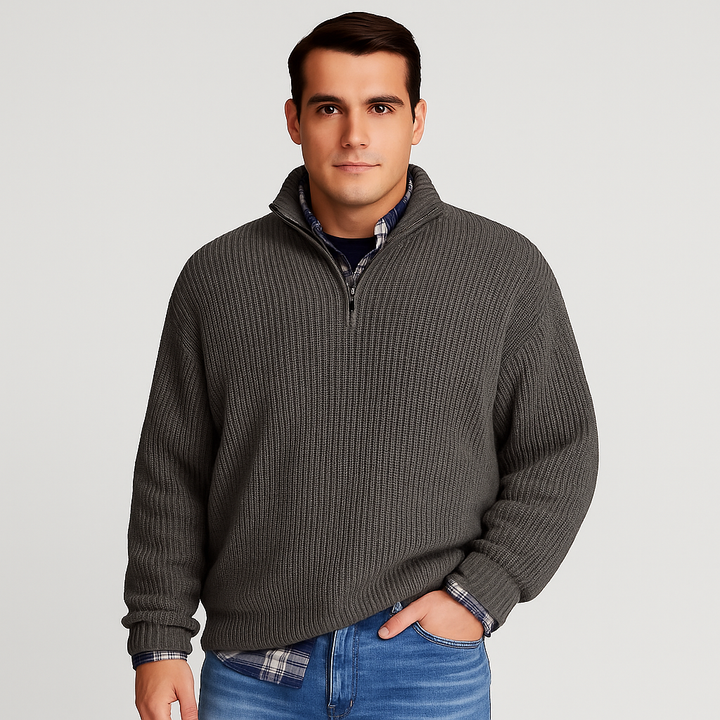 Dominic | Heren casual half-zip ribgebreide trui