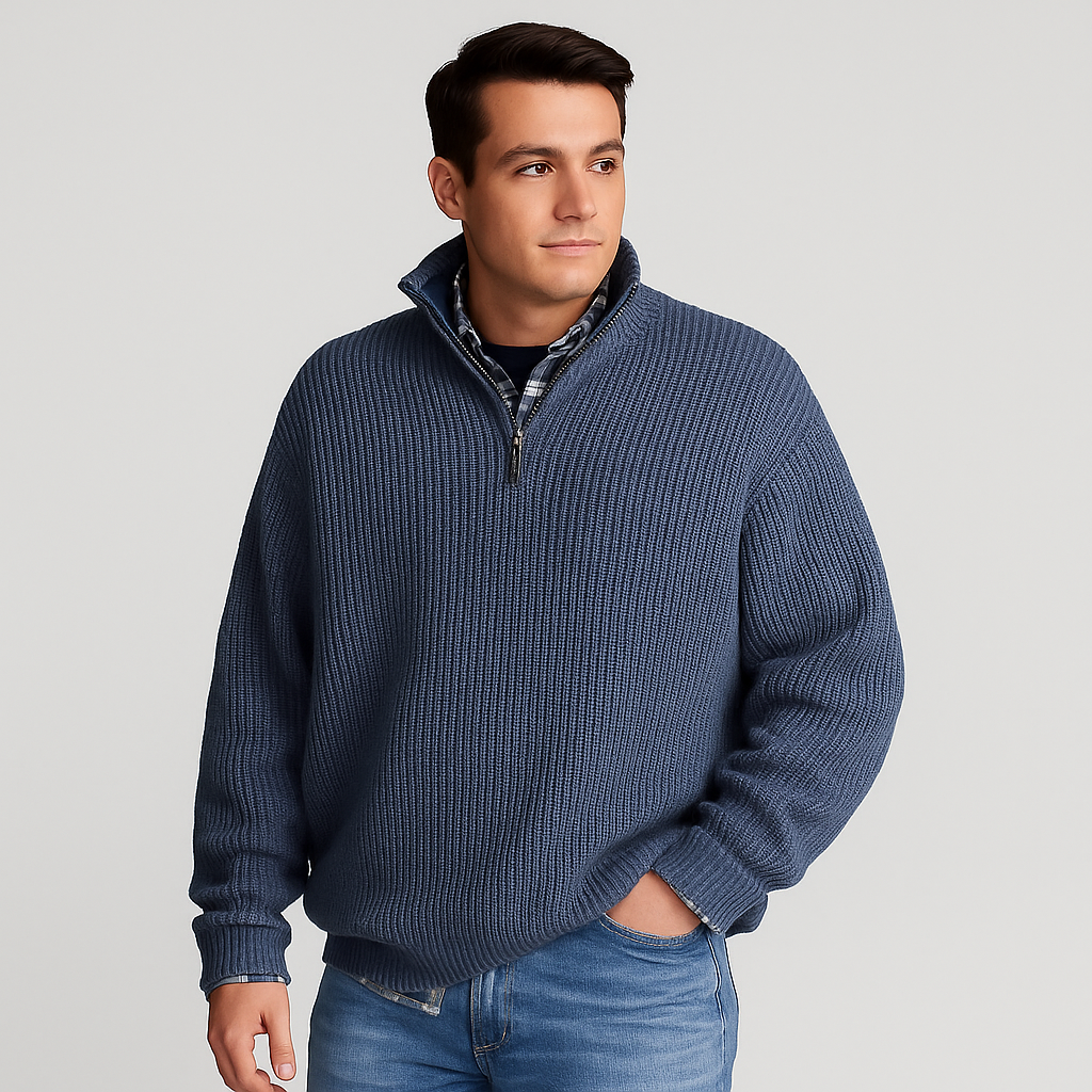 Dominic | Heren casual half-zip ribgebreide trui