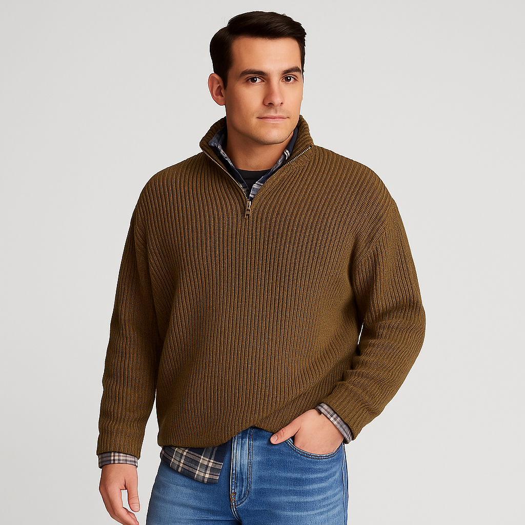 Dominic | Heren casual half-zip ribgebreide trui