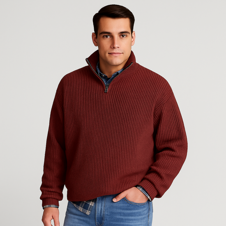 Dominic | Heren casual half-zip ribgebreide trui