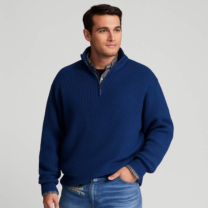 Dominic | Heren casual half-zip ribgebreide trui