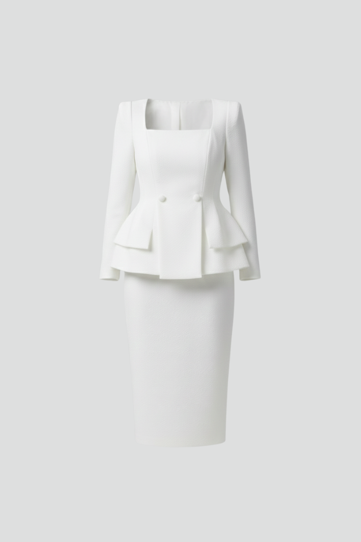 Vanessa | Dames Blazer en Rok Set met Vierkante Halslijn