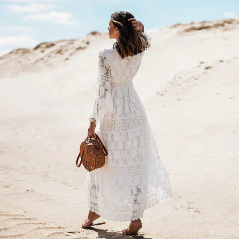 Nora | Dames Zomer Bohemian Maxi Jurk Met Lange Mouwen