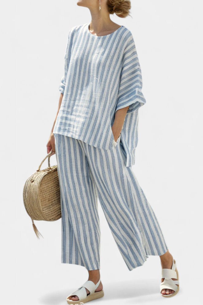 Natalie | Dames tweedelige set met gestreepte broek