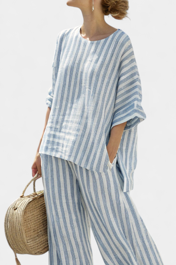 Natalie | Dames tweedelige set met gestreepte broek