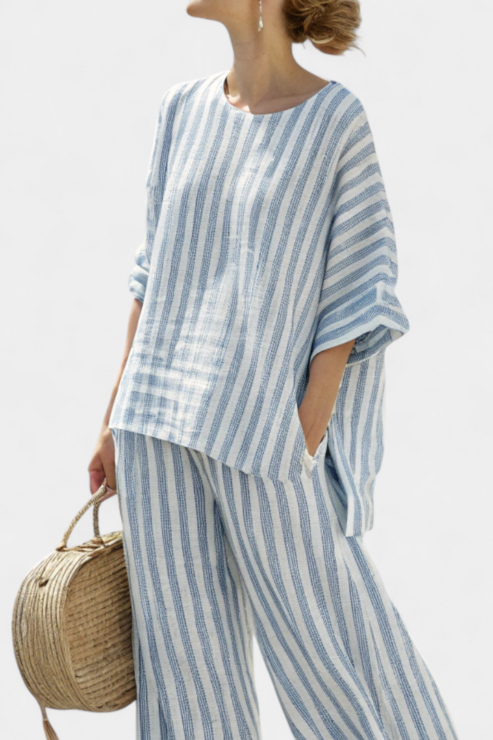 Natalie | Dames tweedelige set met gestreepte broek