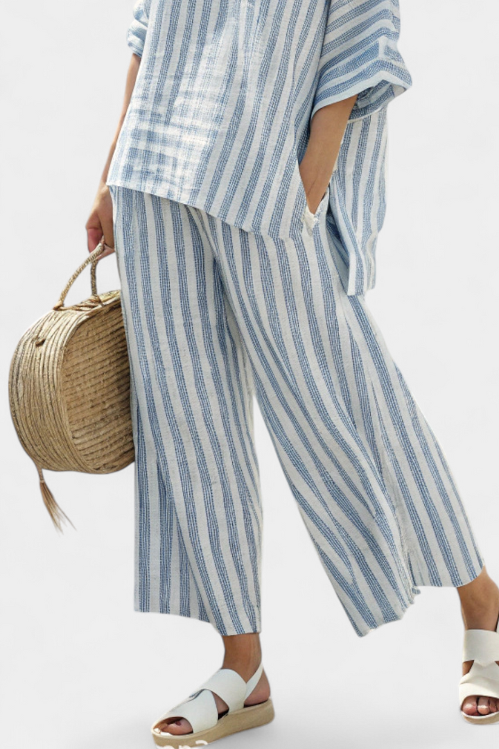 Natalie | Dames tweedelige set met gestreepte broek
