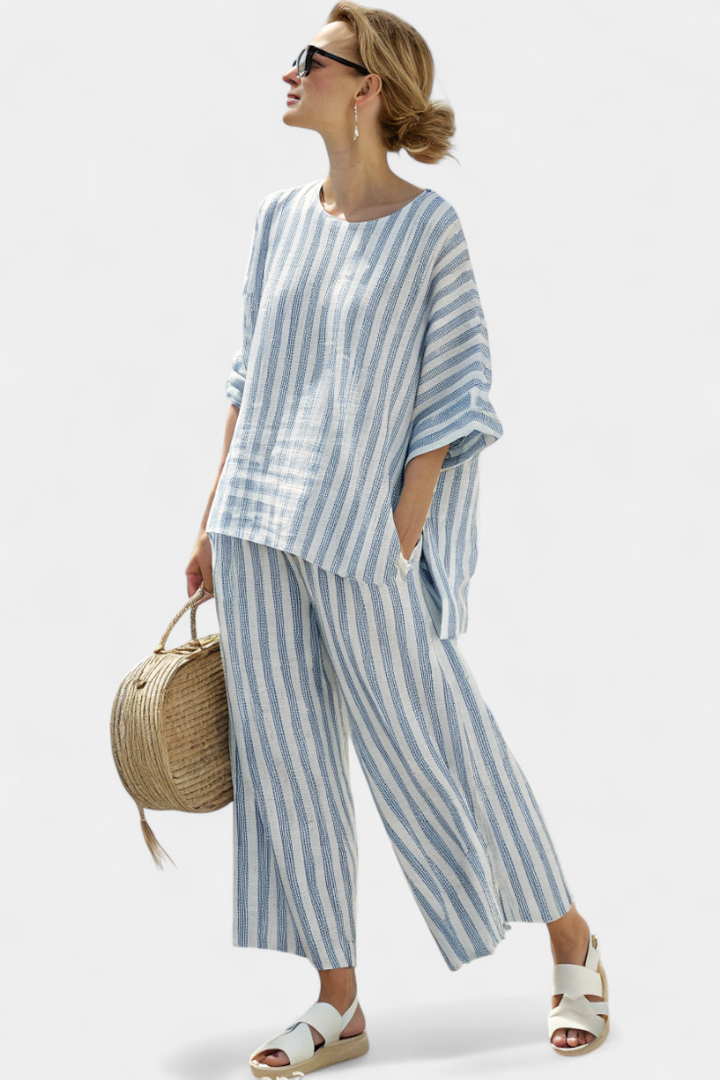 Natalie | Dames tweedelige set met gestreepte broek