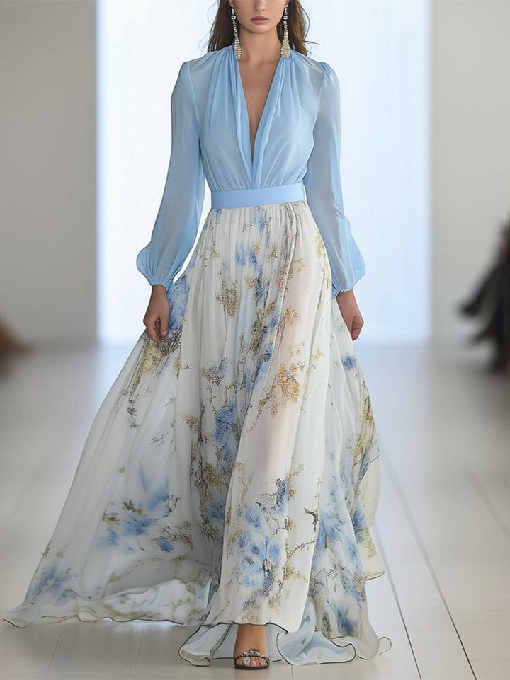 Sophia | Dames Elegante Chiffon Maxi Jurk Met Bloemenprint