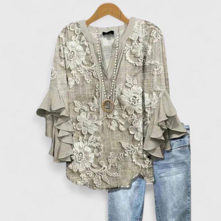 Laila | Dames Casual Top met Bloemenprint en Ruffle Mouwen