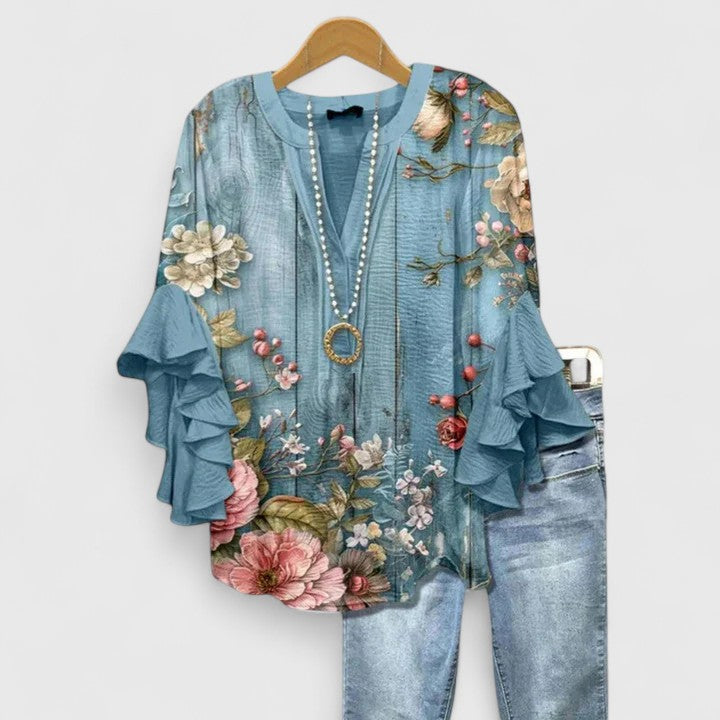 Laila | Dames Casual Top met Bloemenprint en Ruffle Mouwen