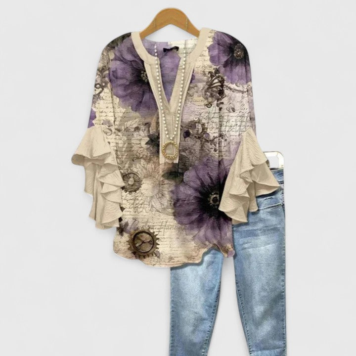 Laila | Dames Casual Top met Bloemenprint en Ruffle Mouwen