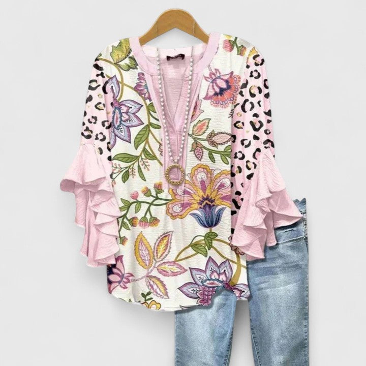 Laila | Dames Casual Top met Bloemenprint en Ruffle Mouwen