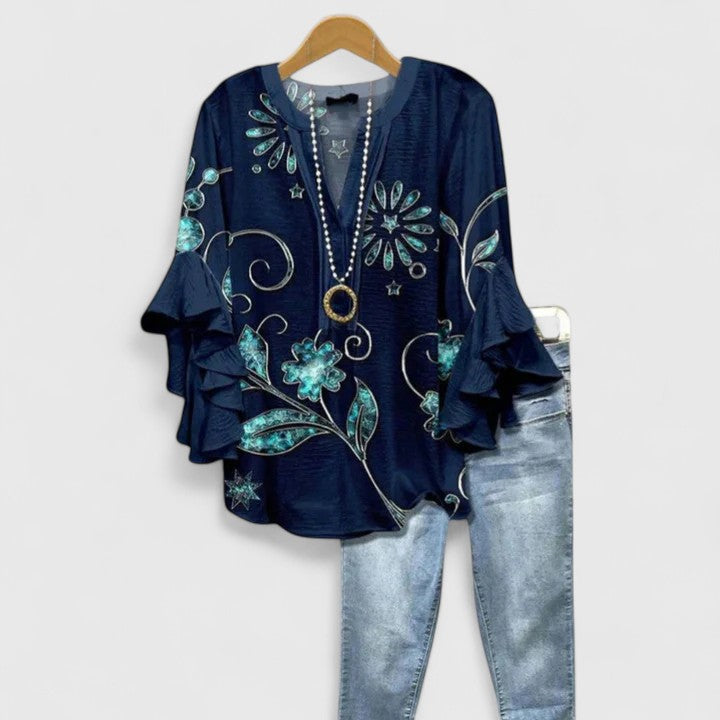 Laila | Dames Casual Top met Bloemenprint en Ruffle Mouwen
