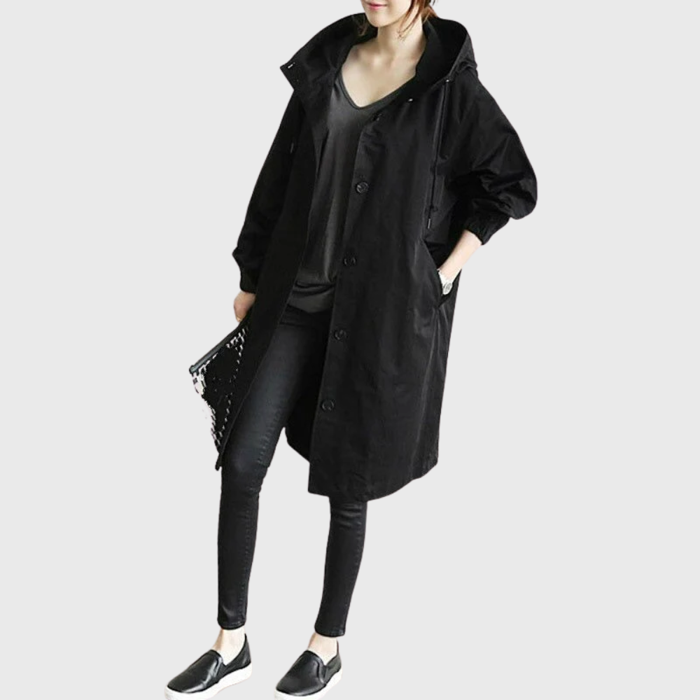 Hailey | Dames Casual Lange Jas Met Capuchon En Knoopsluiting