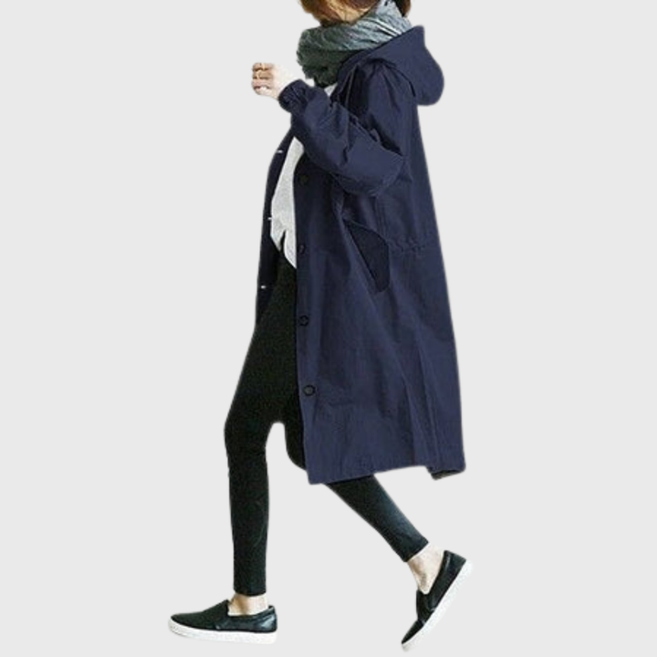 Hailey | Dames Casual Lange Jas Met Capuchon En Knoopsluiting