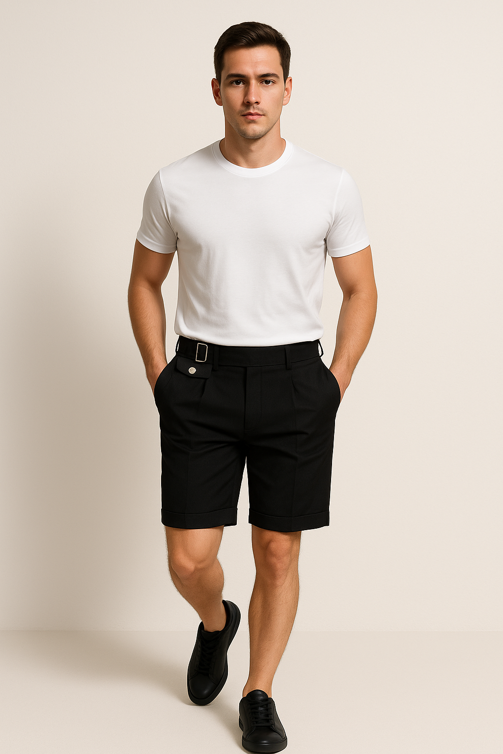 Dominic | Heren Geplooide Getailleerde Shorts met Zijgespen