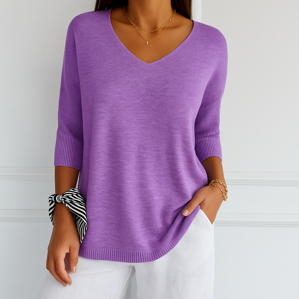 Esme | Women V Neck Short Sleeve Sweater