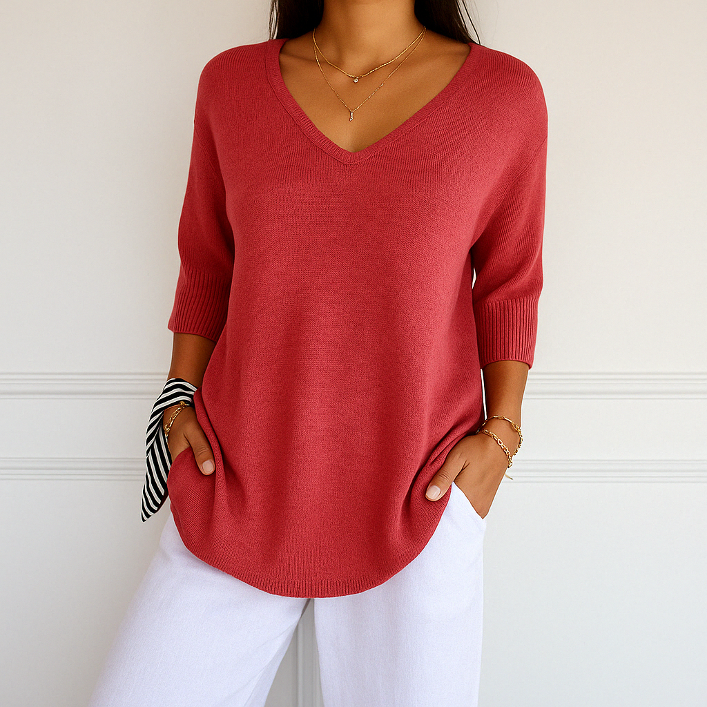 Esme | Women V Neck Short Sleeve Sweater
