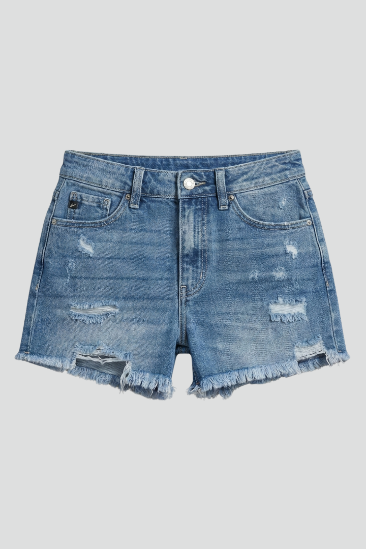 Mila | Dames Denim Shorts met Versleten Look en Rafelige Zoom