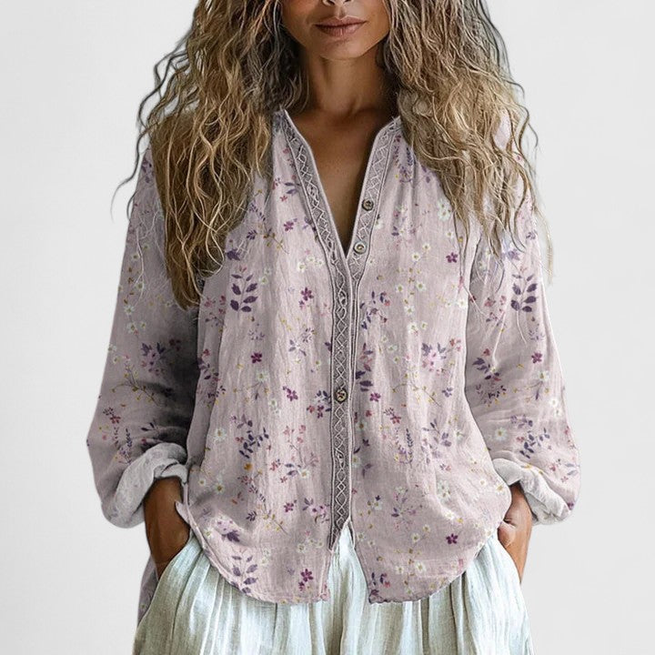 Ellie | Dames Casual Top met Print en Knopen aan de Voorkant