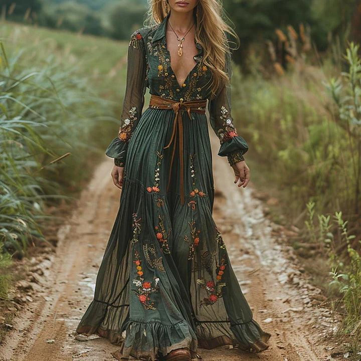 Beatrix | Dames Maxi Jurk Met Bloemenprint En Lange Mouwen