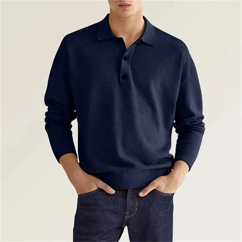 Seth | Heren Casual Gebreid Polo Shirt met Lange Mouwen