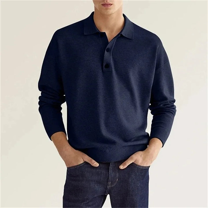 Seth | Heren Casual Gebreid Polo Shirt met Lange Mouwen