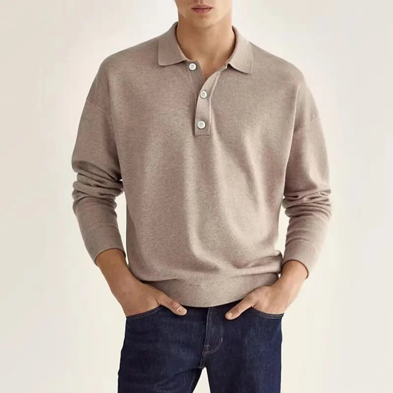Seth | Heren Casual Gebreid Polo Shirt met Lange Mouwen